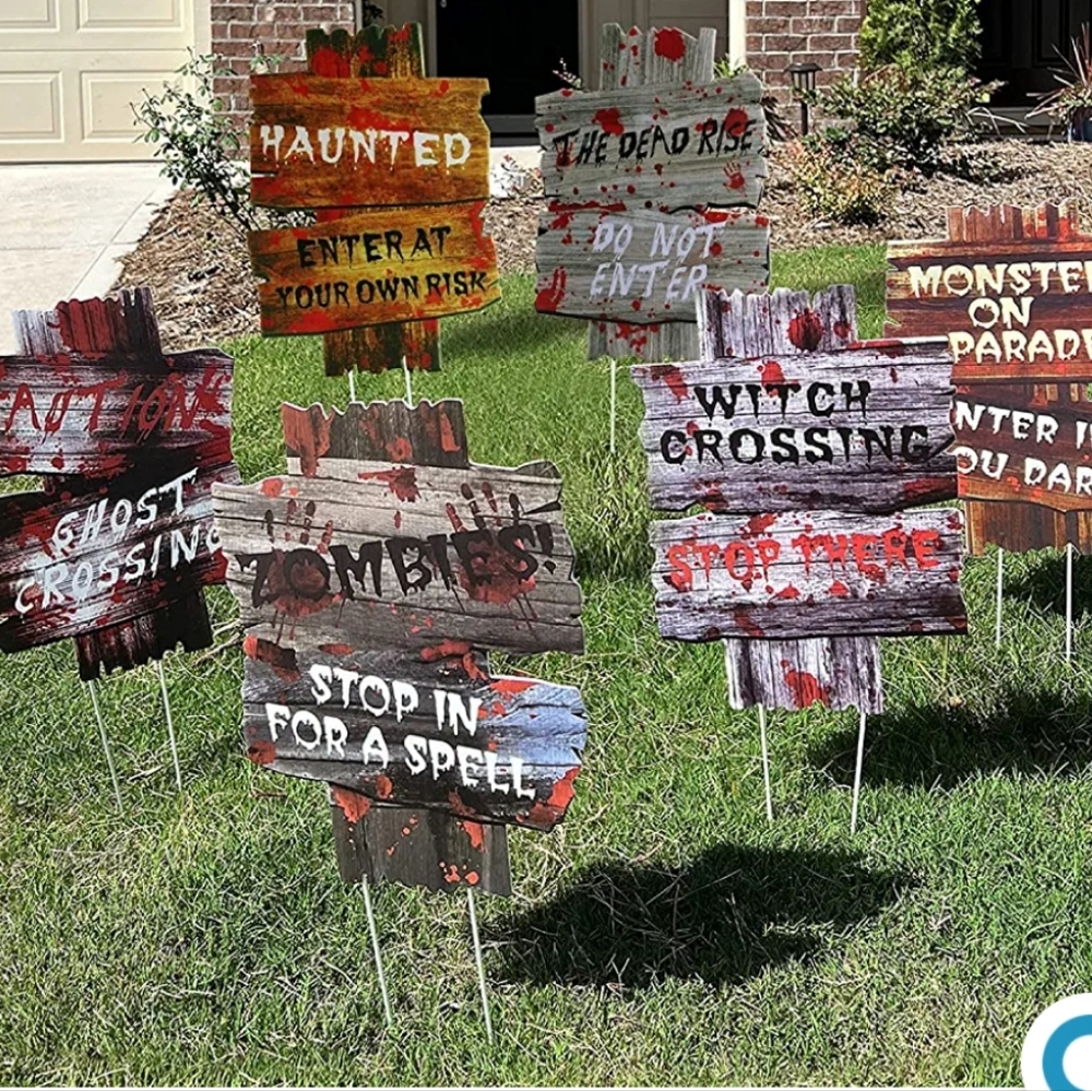 Halloween Decoration Beware Signs Yard Stakes